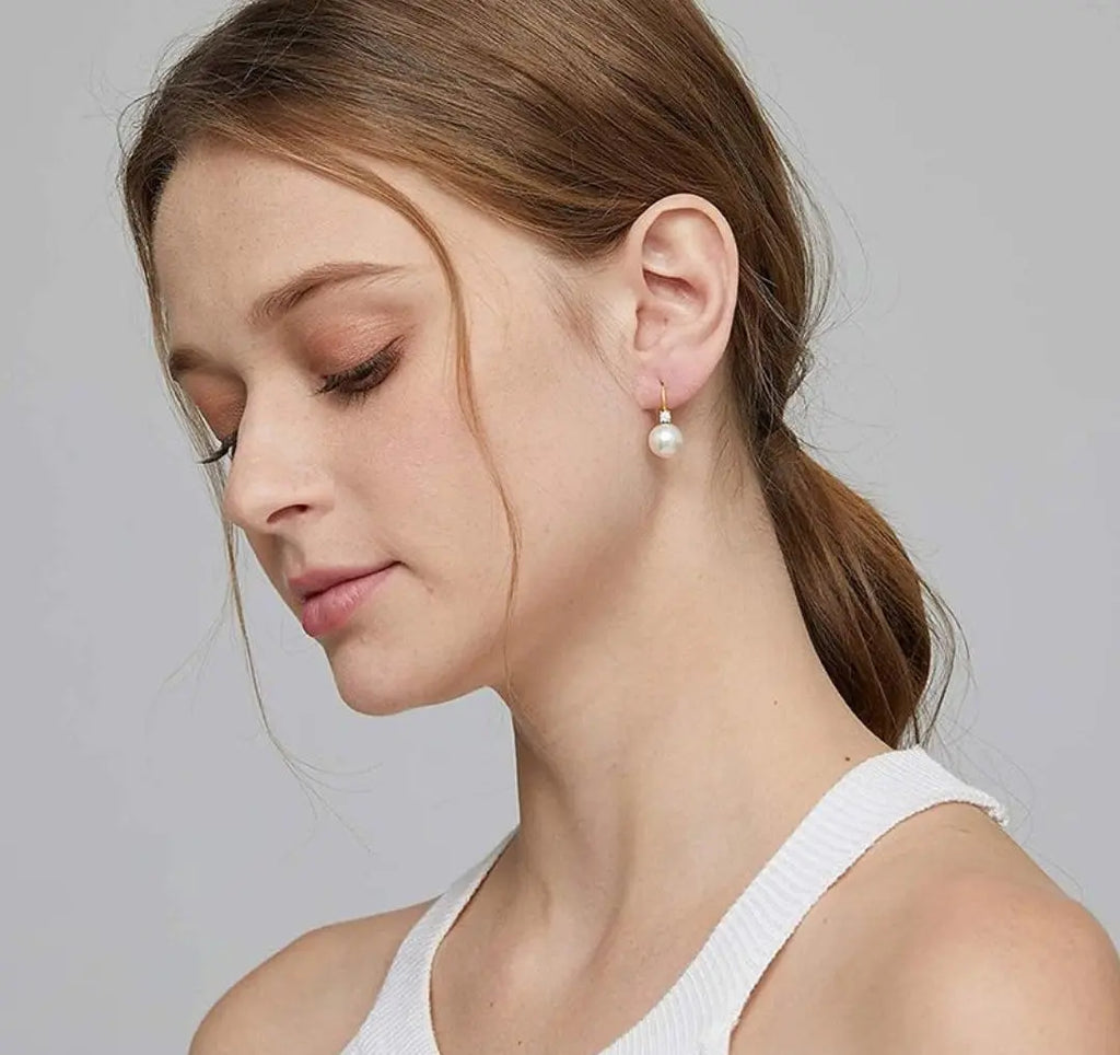 Pearl Diamond Earrings for Women Dangle Drop Earrings 925 Sterling Silver Maison Aurum