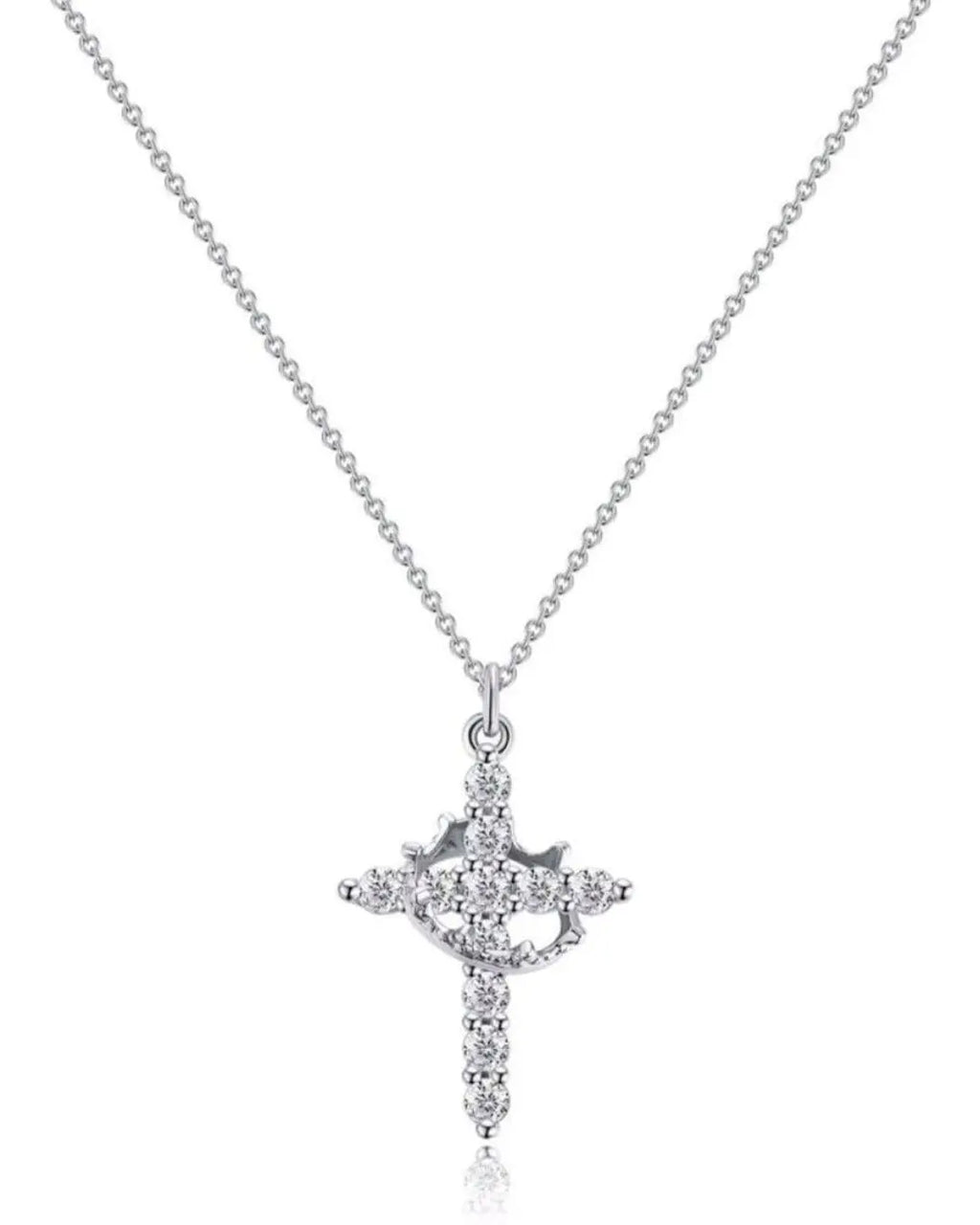 Silver Cross with Crown Pendant Necklace Maison Aurum