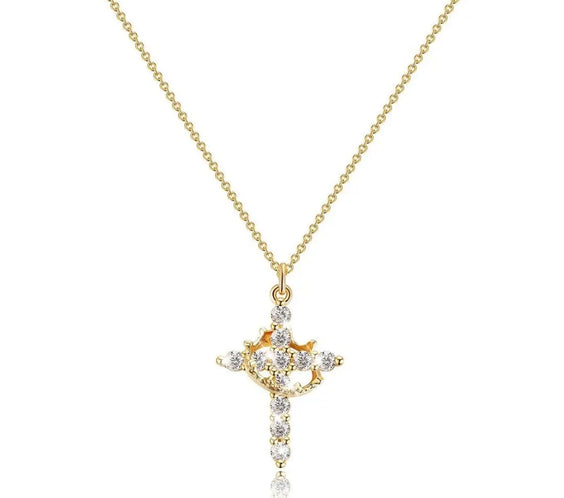 Gold Cubic Zirconia Cross Necklace Maison Aurum