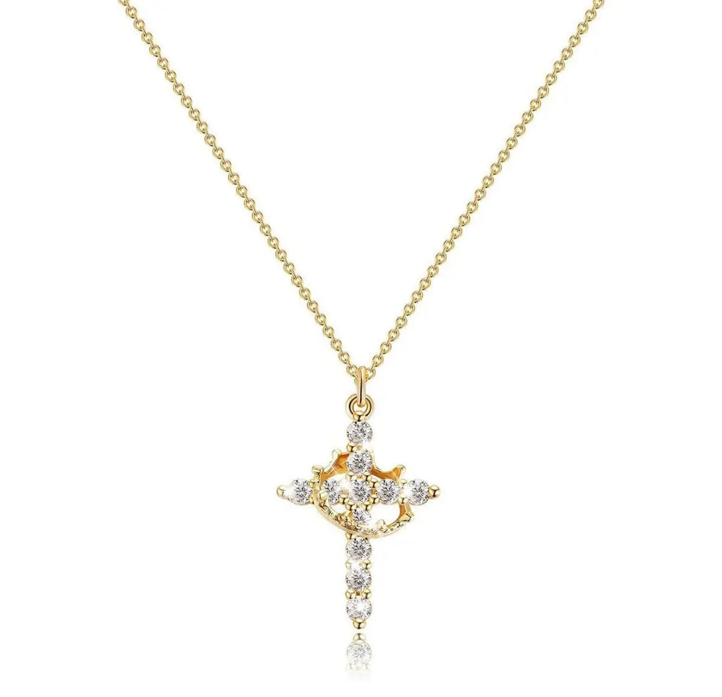 Gold Cubic Zirconia Cross Necklace Maison Aurum