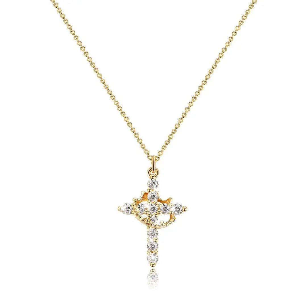 Gold Cubic Zirconia Cross Necklace Maison Aurum