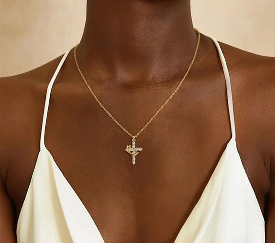 Gold Cubic Zirconia Cross Necklace Maison Aurum