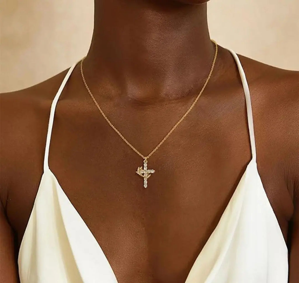 Gold Cubic Zirconia Cross Necklace Maison Aurum