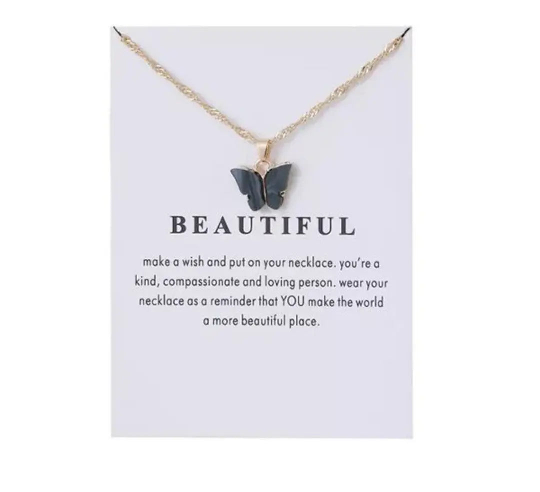 Black Butterfly Pendant Necklace Maison Aurum