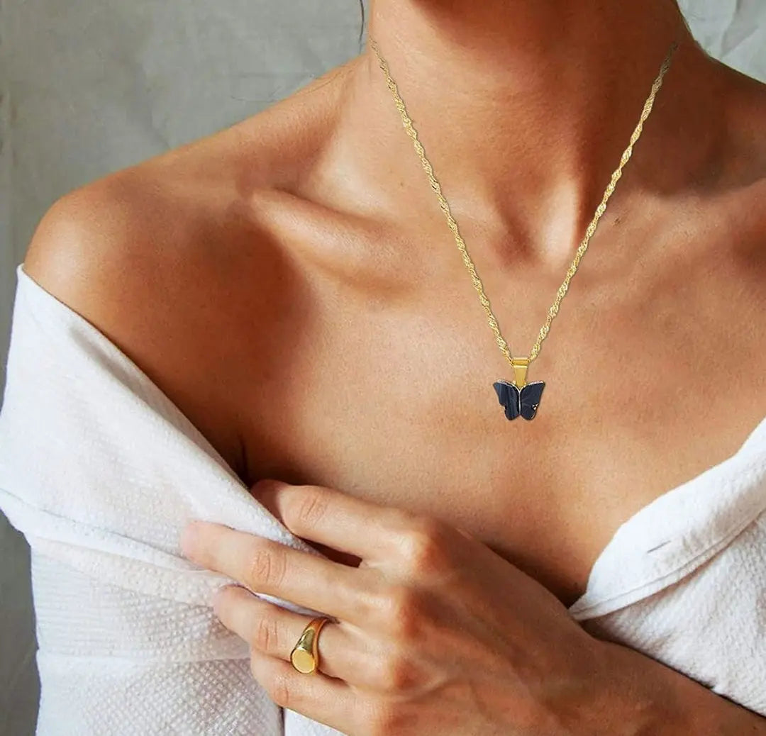 Black Butterfly Pendant Necklace Maison Aurum