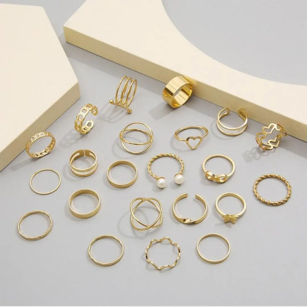 22 Piece Alloy Design Ring Set For Women-heart design Maison Aurum